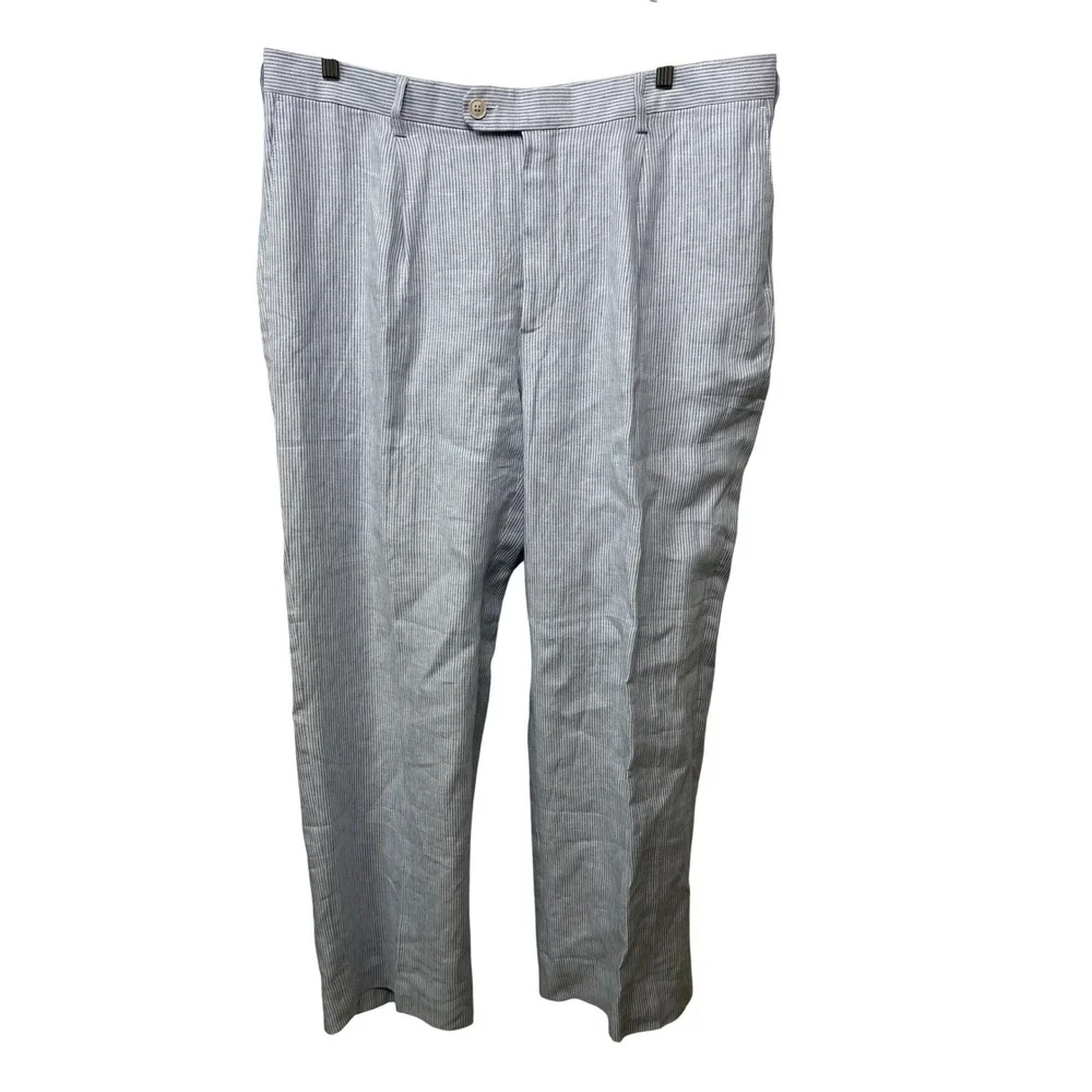 New Banana Republic Blue White Striped Linen Pleated Trousers 38 Beach Coastal‎